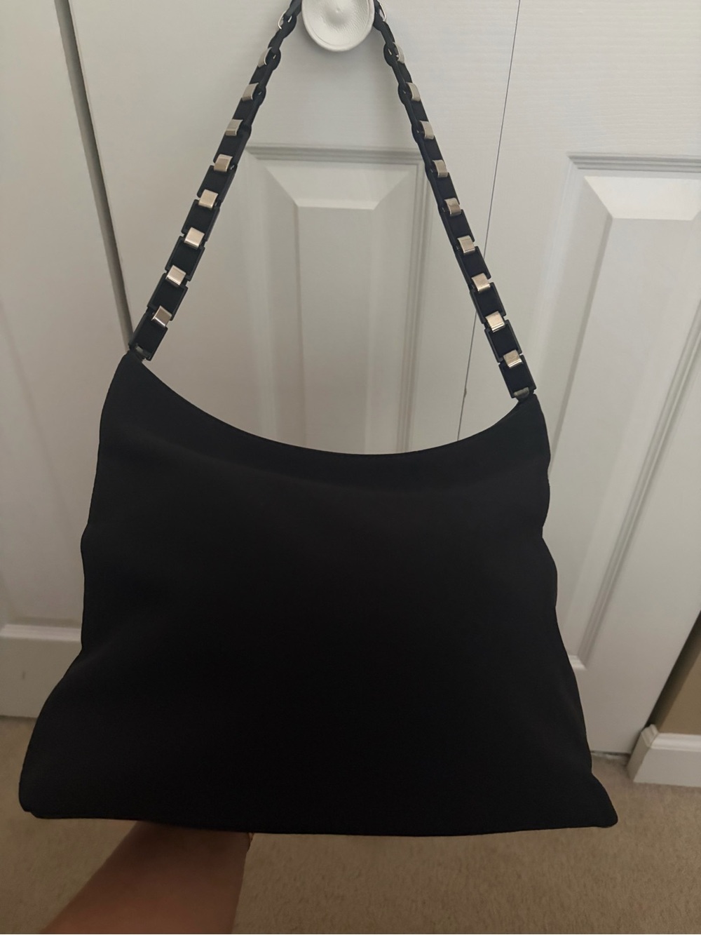 Salvatore Ferragamo Vara Canvas Black Chain Link Shoulder Bag- Like New